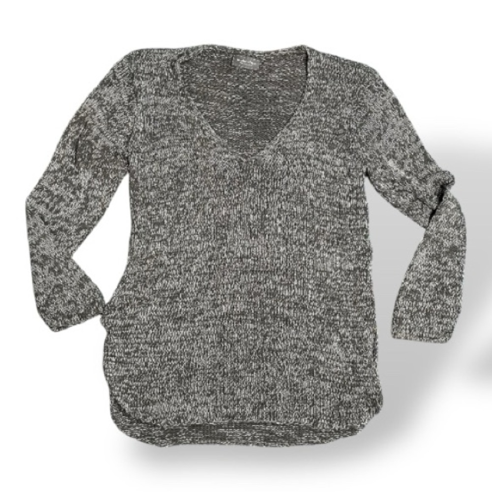 Wooden Ships Charcoal Gray White Marled V-Neck Knit Sweater M/L